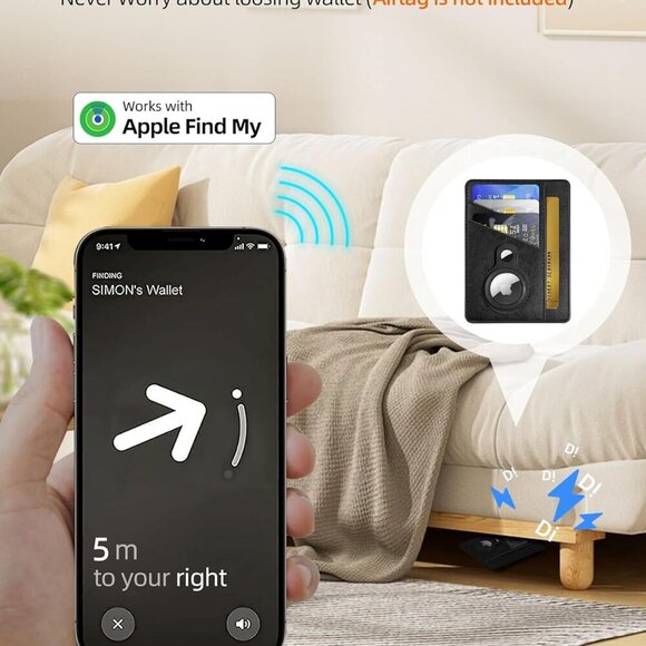 Minimalist RFID Wallet for Women Faux Leather AirTag Holder Slim Compact - Picture 2 of 7